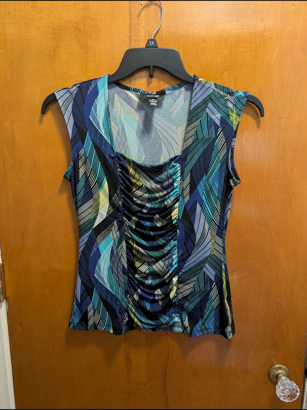 Style & Co. Blue Multi Ruched Front Sleeveless Tank